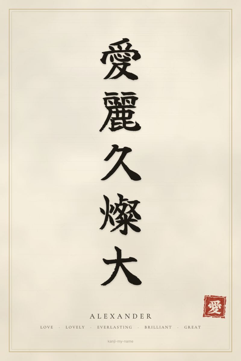 Alexander in kanji: 愛麗久燦大 — artistic ateji