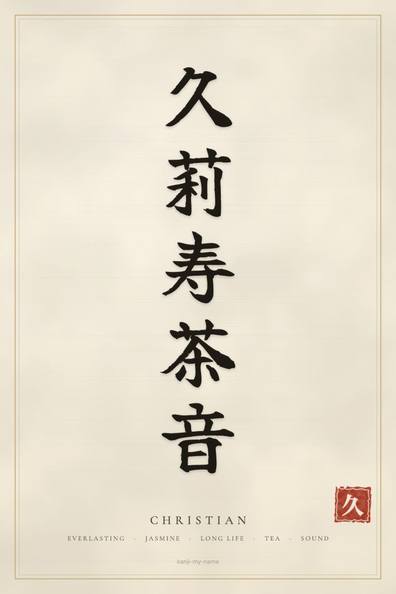Christian in kanji: 久莉寿茶音 — artistic ateji