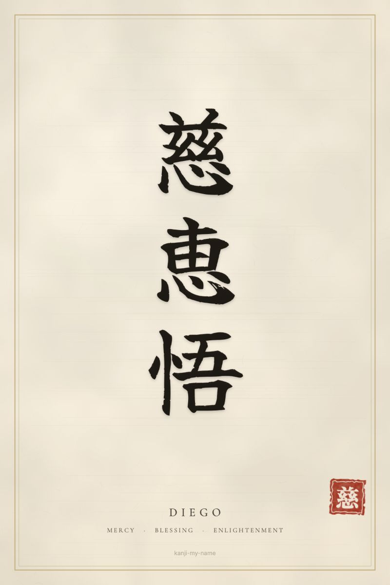 Diego in kanji: 慈恵悟 — artistic ateji
