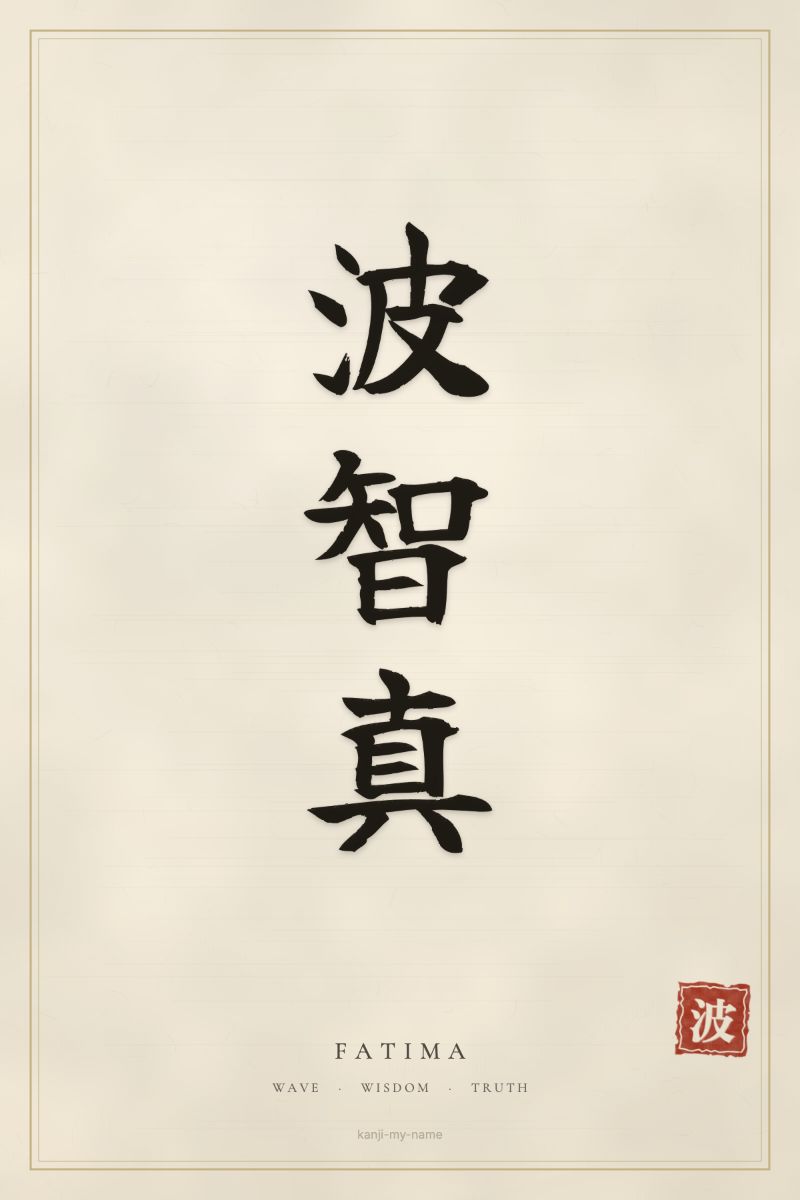 Fatima in kanji: 波智真 — artistic ateji