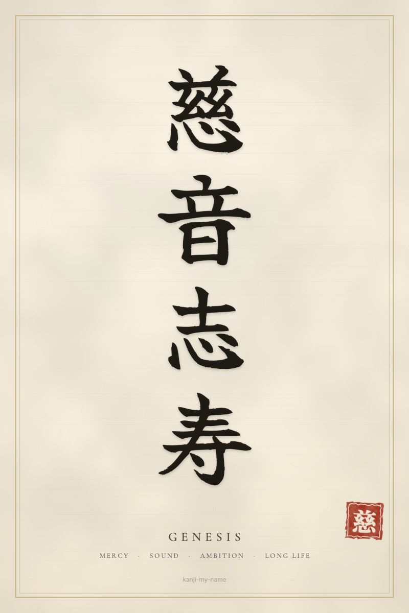 Genesis in kanji: 慈音志寿 — artistic ateji