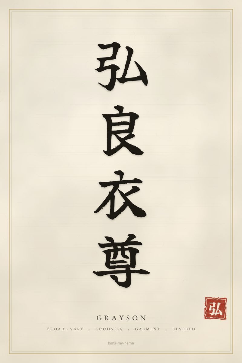Grayson in kanji: 弘良衣尊 — artistic ateji