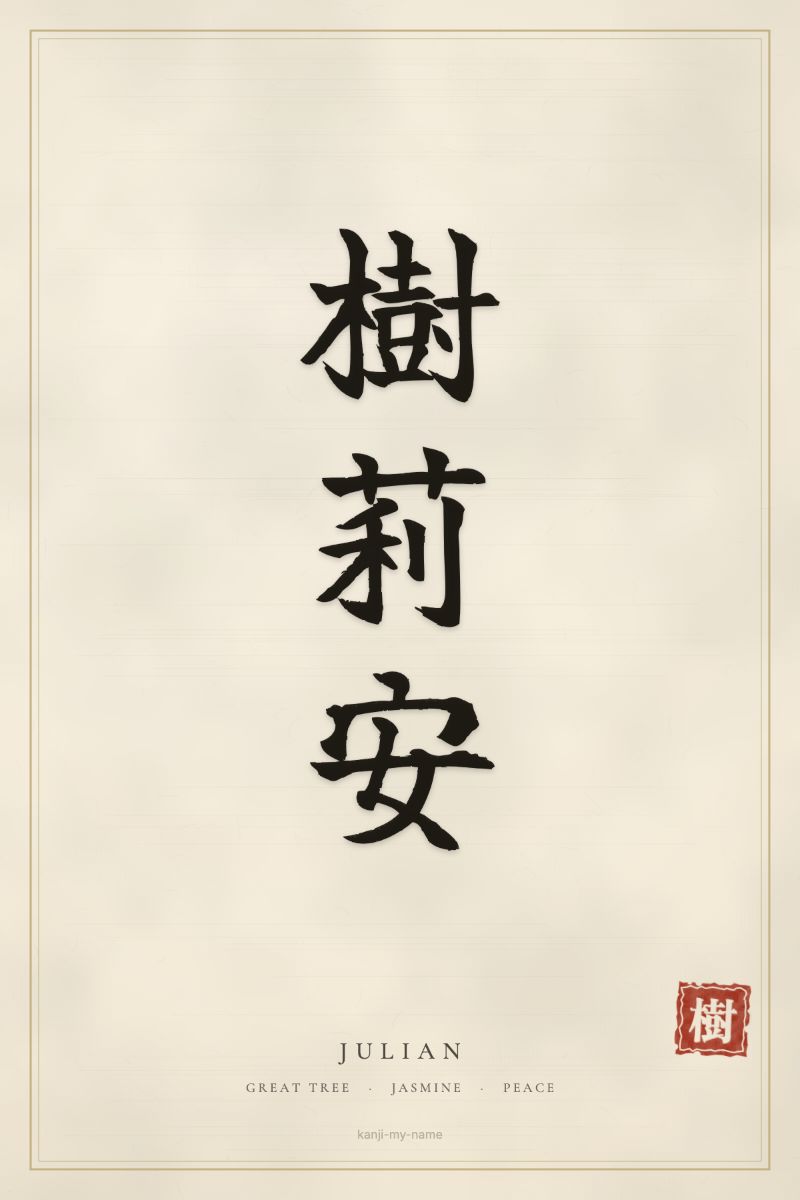 Julian in kanji: 樹莉安 — artistic ateji