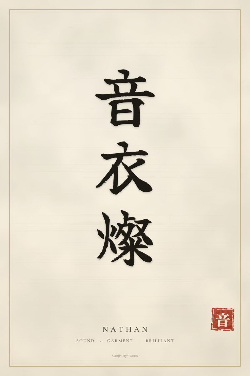 Nathan in kanji: 音衣燦 — artistic ateji