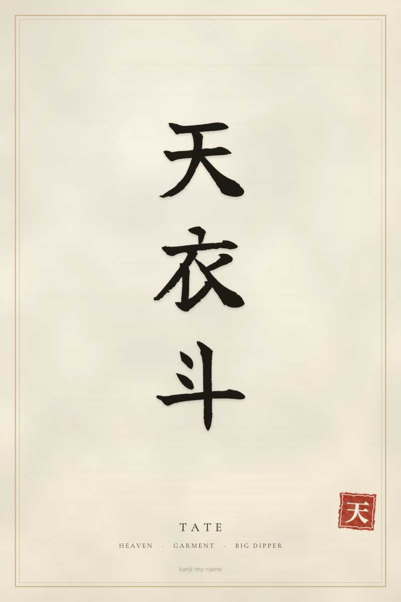 Tate in kanji: 天衣斗 — artistic ateji