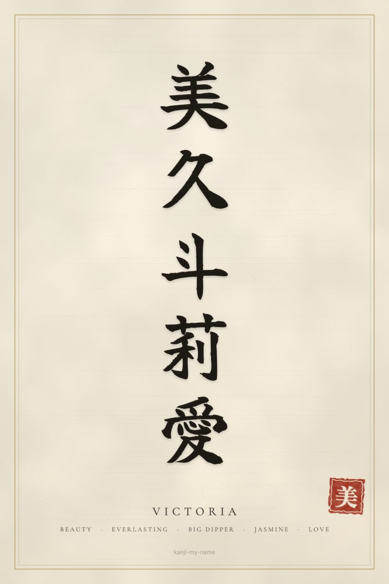Victoria in kanji: 美久斗莉愛 — artistic ateji