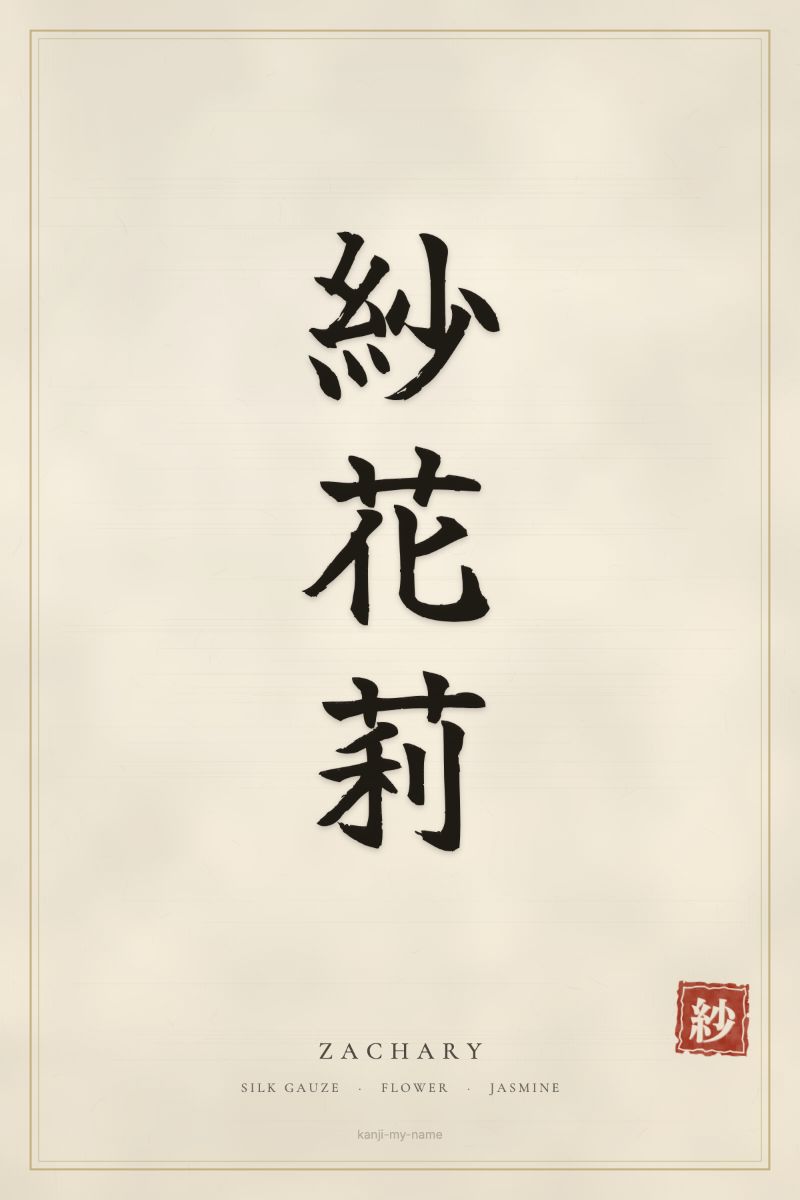 Zachary in kanji: 紗花莉 — artistic ateji